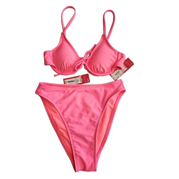 Xhilaration Jrs Pink Underwire + Cheeky High Leg Bikini Set XS 00 NEW - Picture 2 of 10